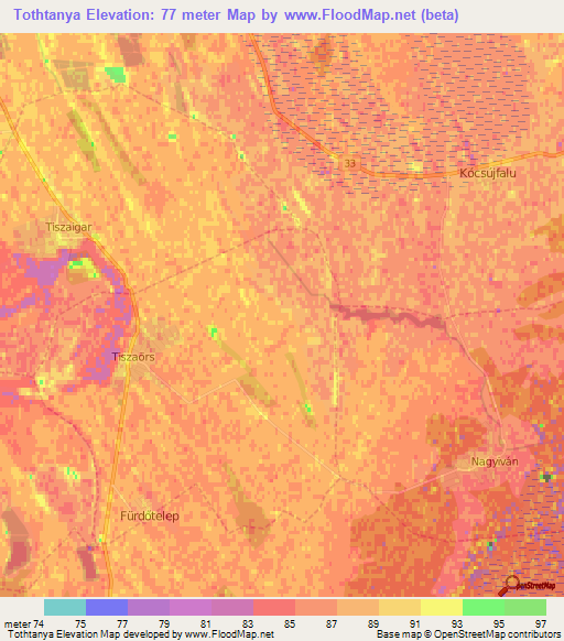 Tothtanya,Hungary Elevation Map