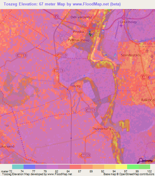 Toszeg,Hungary Elevation Map