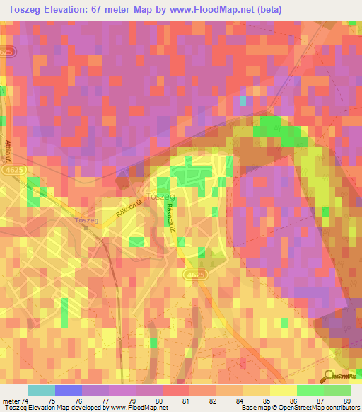 Toszeg,Hungary Elevation Map