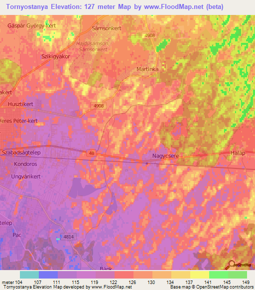Tornyostanya,Hungary Elevation Map