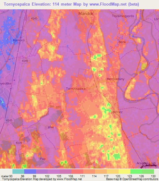 Tornyospalca,Hungary Elevation Map
