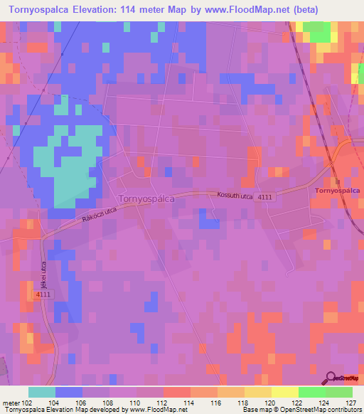 Tornyospalca,Hungary Elevation Map