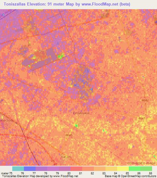 Toniszallas,Hungary Elevation Map