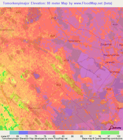 Tomorkenyimajor,Hungary Elevation Map