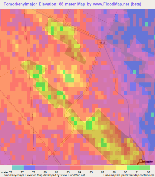 Tomorkenyimajor,Hungary Elevation Map