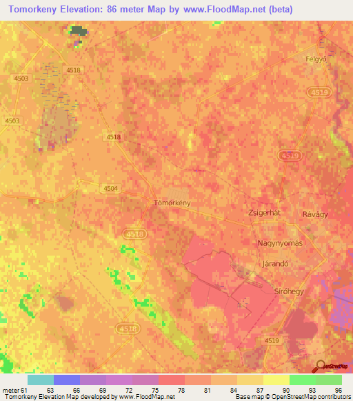 Tomorkeny,Hungary Elevation Map