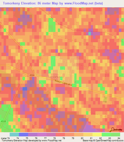 Tomorkeny,Hungary Elevation Map