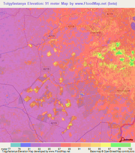 Tolgyfastanya,Hungary Elevation Map