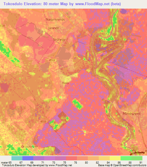 Tokosdulo,Hungary Elevation Map