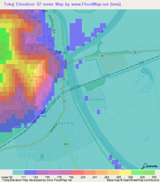 Tokaj,Hungary Elevation Map