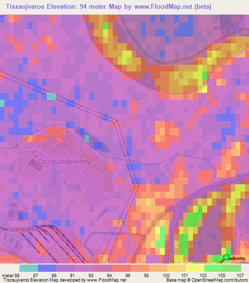 Tiszaujvaros,Hungary Elevation Map