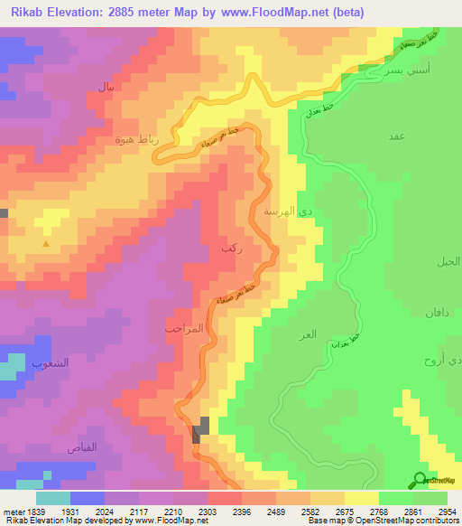 Rikab,Yemen Elevation Map