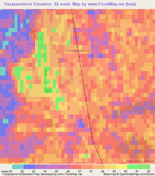 Tiszaszentimre,Hungary Elevation Map