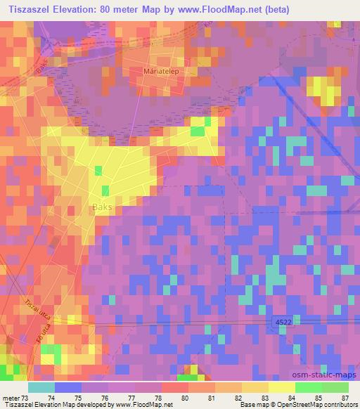 Tiszaszel,Hungary Elevation Map