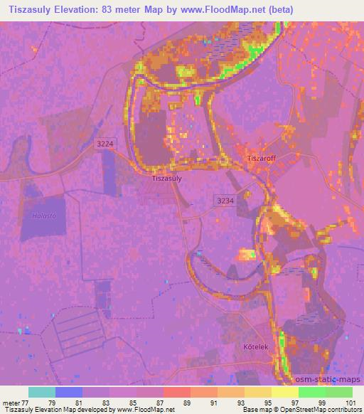 Tiszasuly,Hungary Elevation Map