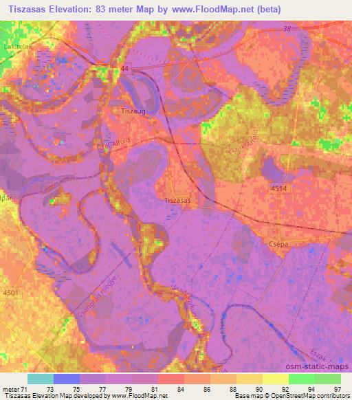 Tiszasas,Hungary Elevation Map