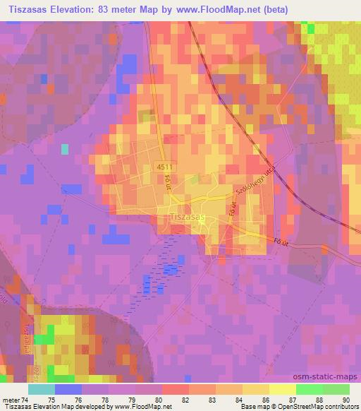 Tiszasas,Hungary Elevation Map