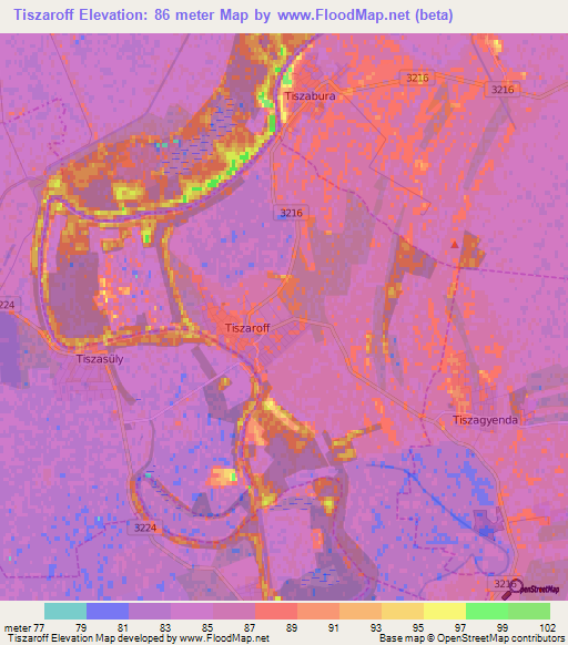 Tiszaroff,Hungary Elevation Map