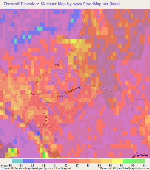 Tiszaroff,Hungary Elevation Map