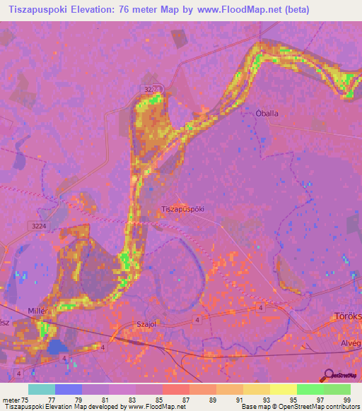 Tiszapuspoki,Hungary Elevation Map