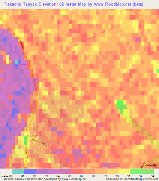 Tiszaorsi Tanyak,Hungary Elevation Map