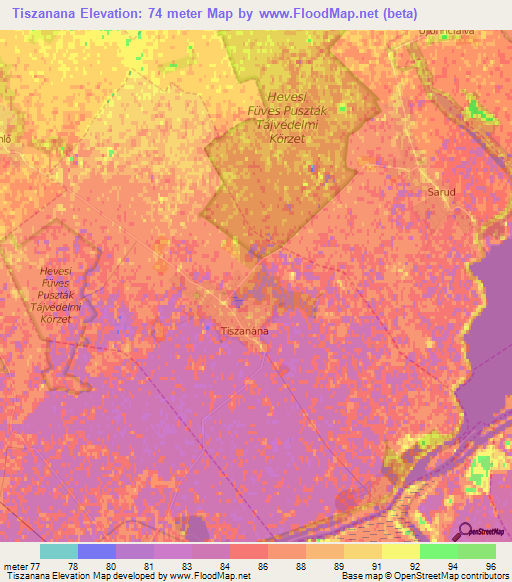 Tiszanana,Hungary Elevation Map