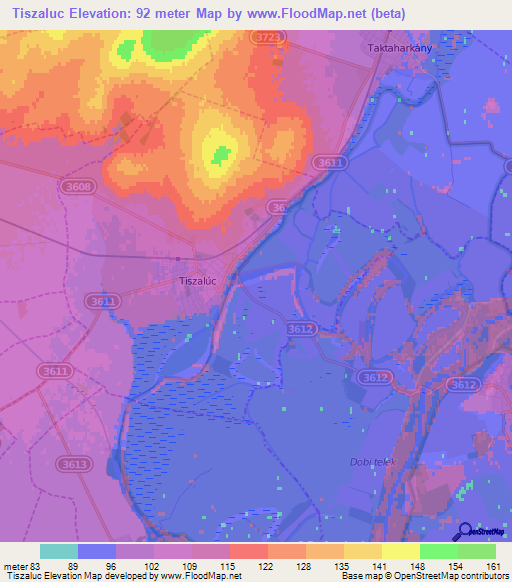 Tiszaluc,Hungary Elevation Map