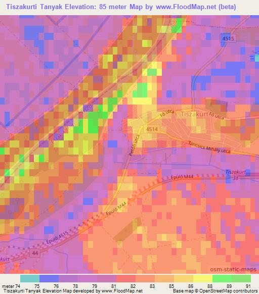 Tiszakurti Tanyak,Hungary Elevation Map