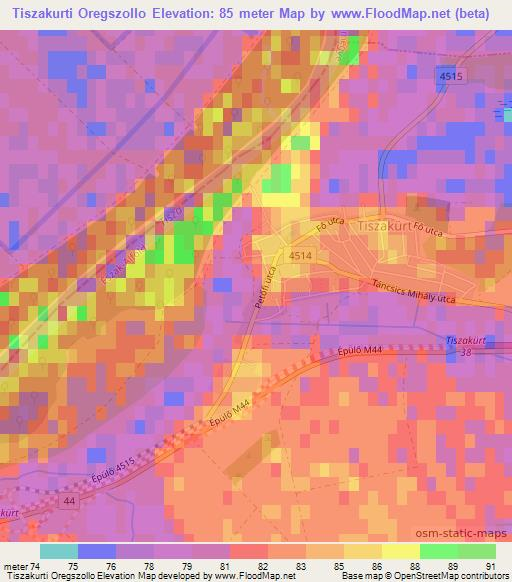 Tiszakurti Oregszollo,Hungary Elevation Map