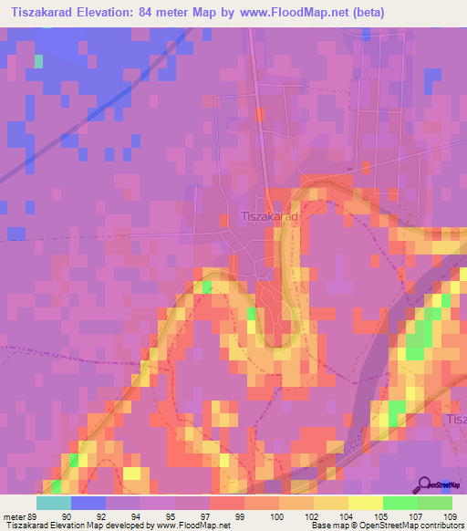 Tiszakarad,Hungary Elevation Map