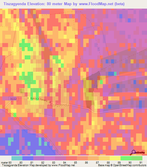 Tiszagyenda,Hungary Elevation Map