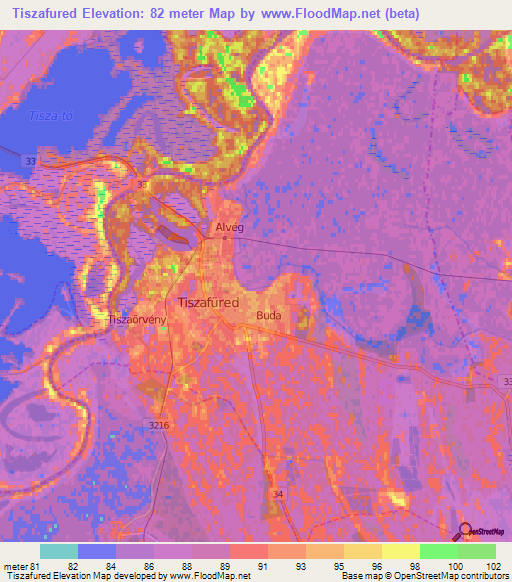 Tiszafured,Hungary Elevation Map