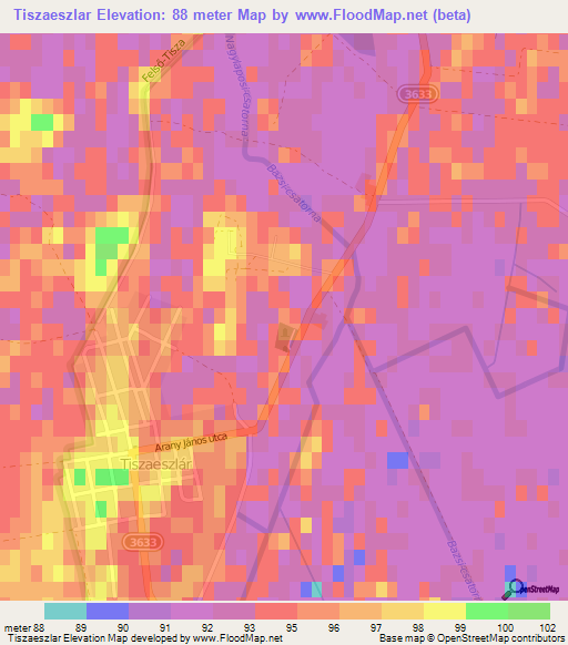 Tiszaeszlar,Hungary Elevation Map