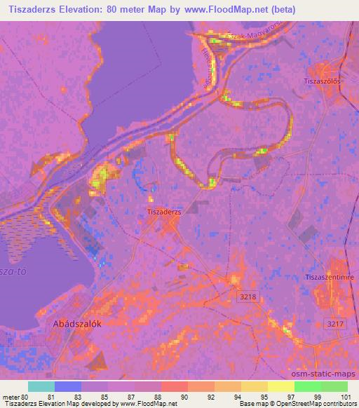 Tiszaderzs,Hungary Elevation Map