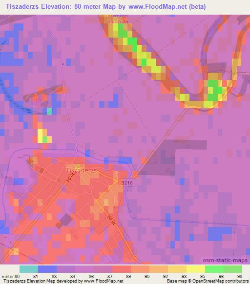 Tiszaderzs,Hungary Elevation Map