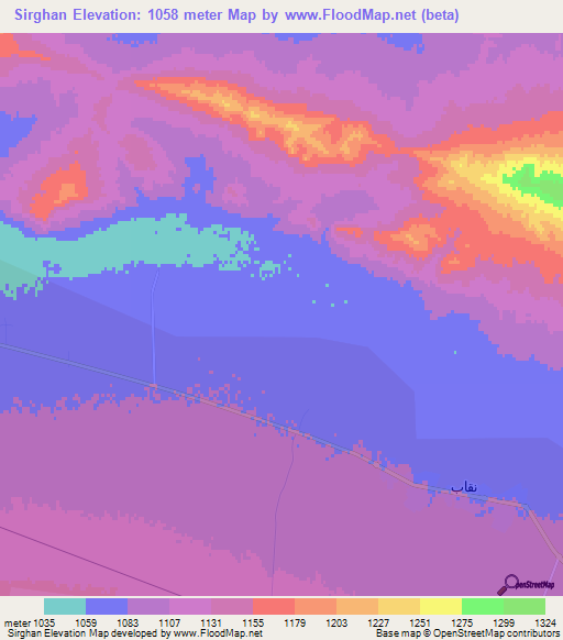 Sirghan,Iran Elevation Map