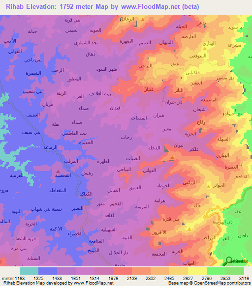 Rihab,Yemen Elevation Map