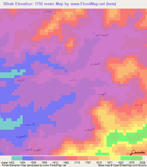 Rihab,Yemen Elevation Map