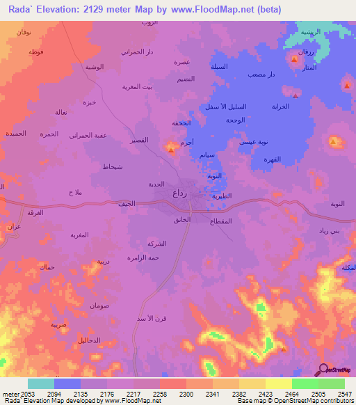 Rada`,Yemen Elevation Map