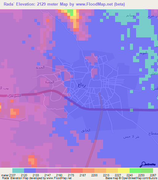 Rada`,Yemen Elevation Map