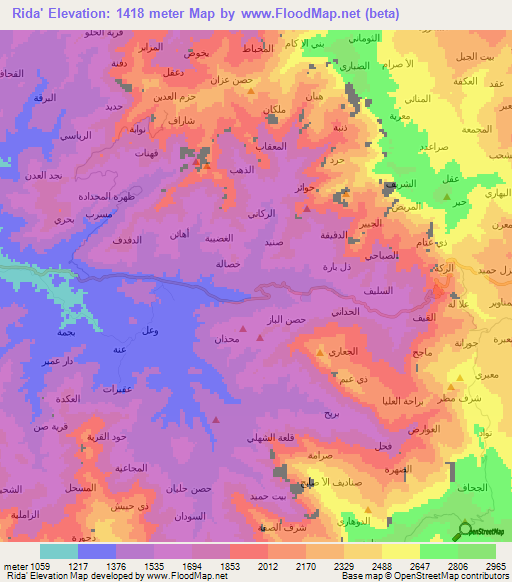 Rida',Yemen Elevation Map
