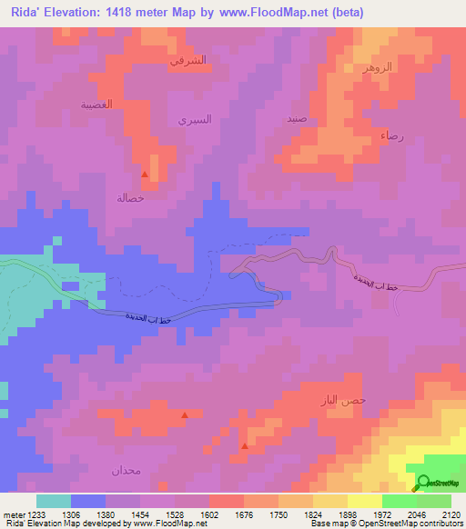 Rida',Yemen Elevation Map