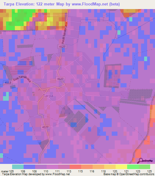 Tarpa,Hungary Elevation Map