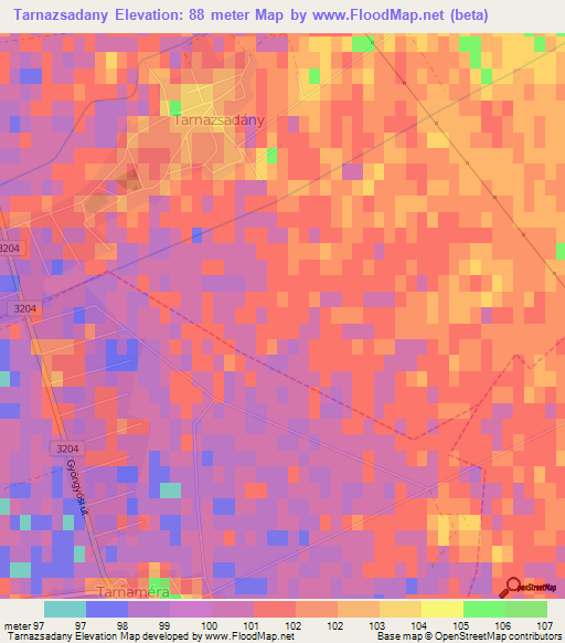 Tarnazsadany,Hungary Elevation Map