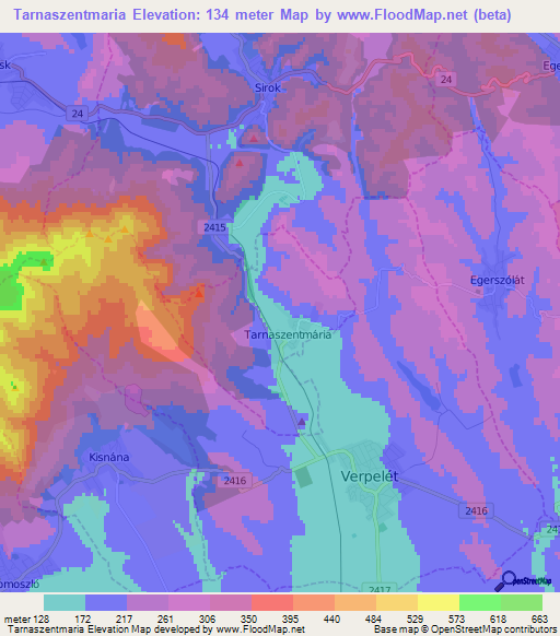Tarnaszentmaria,Hungary Elevation Map