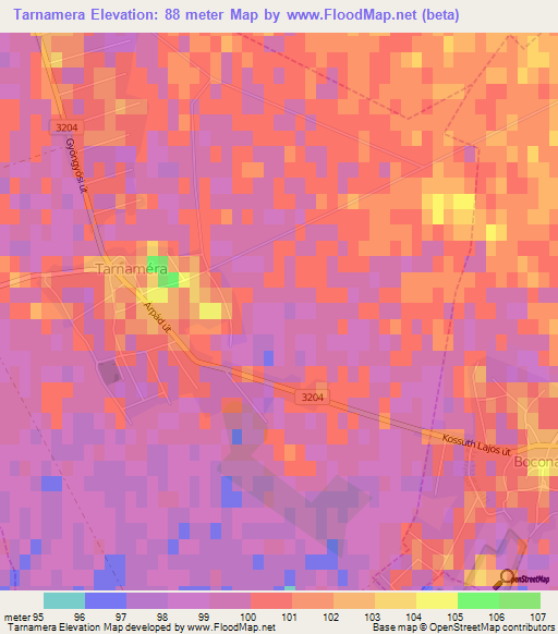 Tarnamera,Hungary Elevation Map
