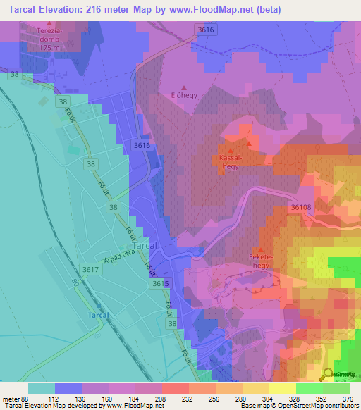 Tarcal,Hungary Elevation Map