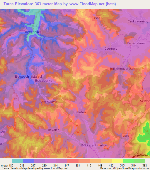 Tarca,Hungary Elevation Map