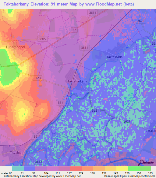 Taktaharkany,Hungary Elevation Map