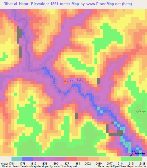 Ribat al Harari,Yemen Elevation Map